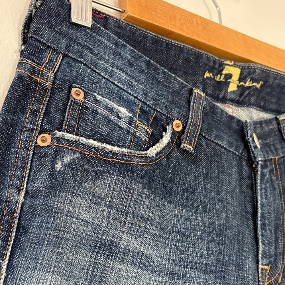 7 For All Mankind A Pocket Jeans Y2K Flare Pink Embellished Faded Denim Size 29 - Picture 8 of 15